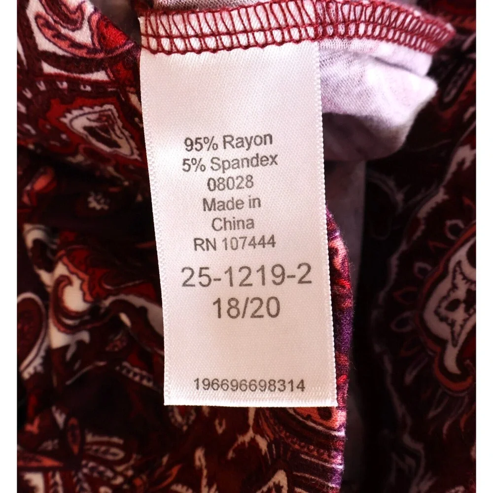 Jessica London Pants Womens Size 18/20 Maroon Paisley Elastic Waist Stretch Soft